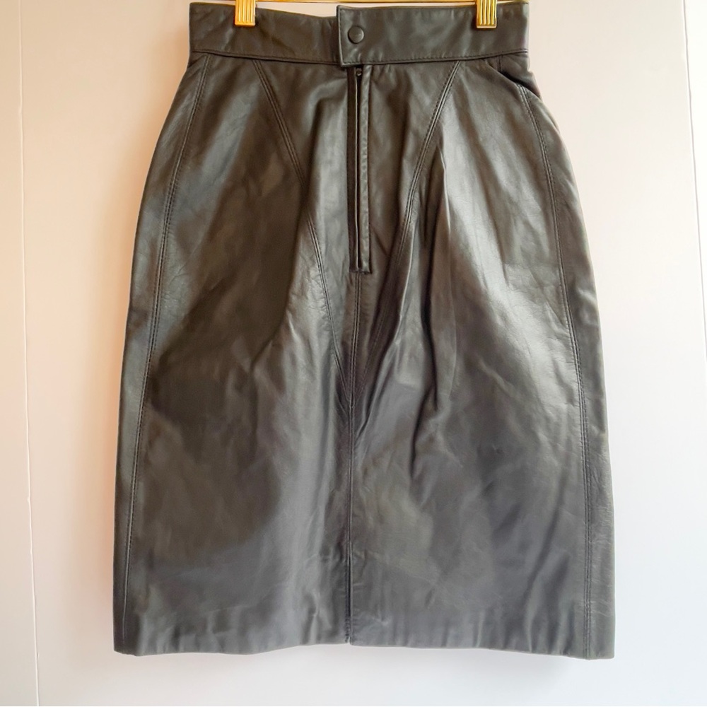 90s GERONIMO Leather Pencil Skirt 23” Waist XXS ✨ Quiet Luxury Holy Grail  - Picture 2 of 13